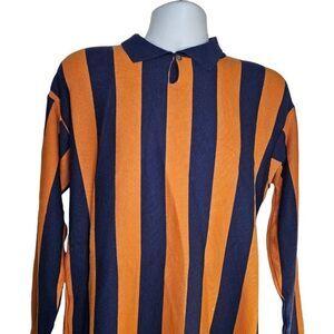 Vintage Knit Rugby Sweater Mens Size M Orange Blue Stripes
